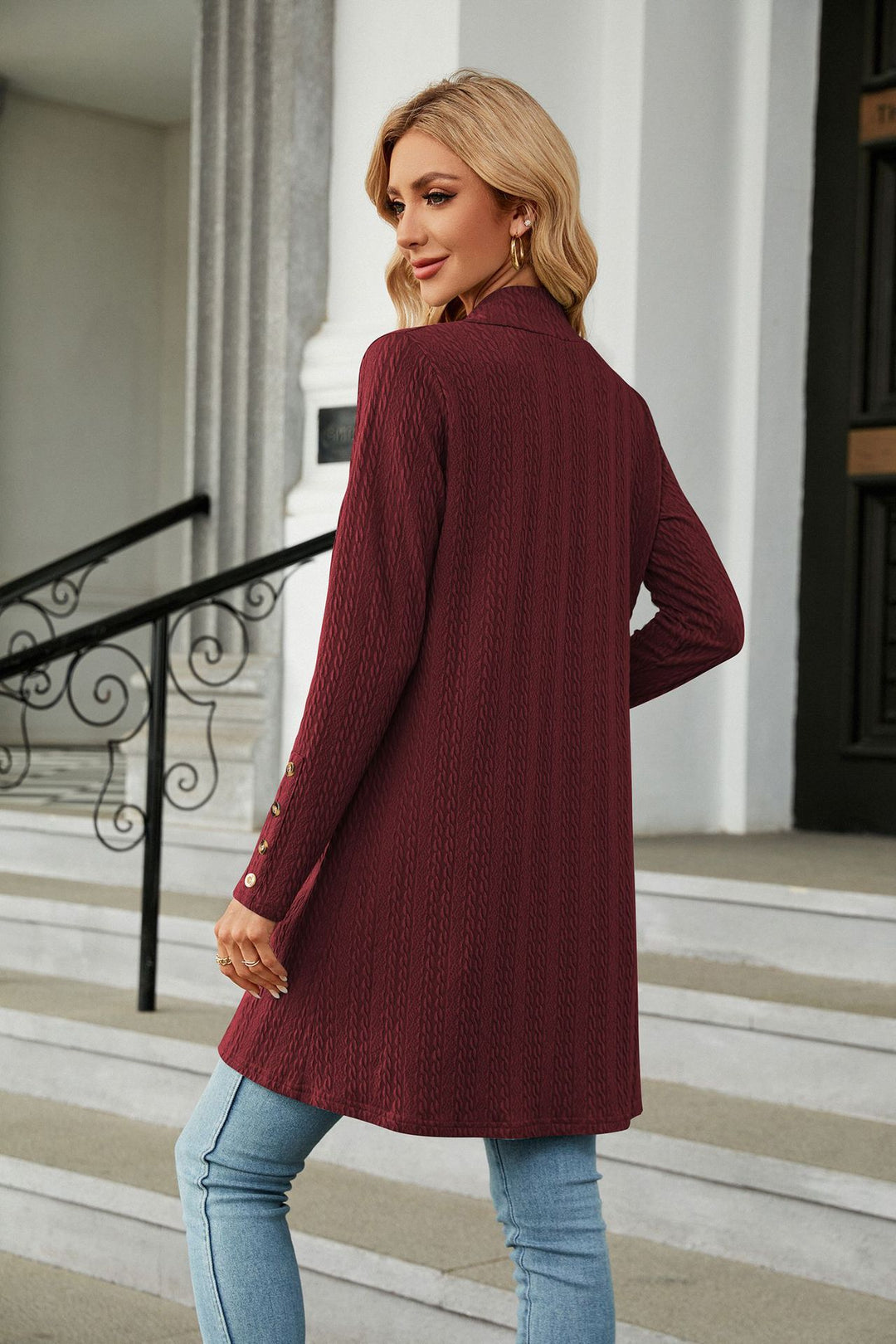 Maroon Full Sleeves Solid Shrug