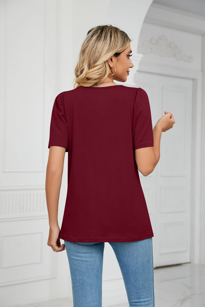 Burgundy Short Sleeve Square Neck Top