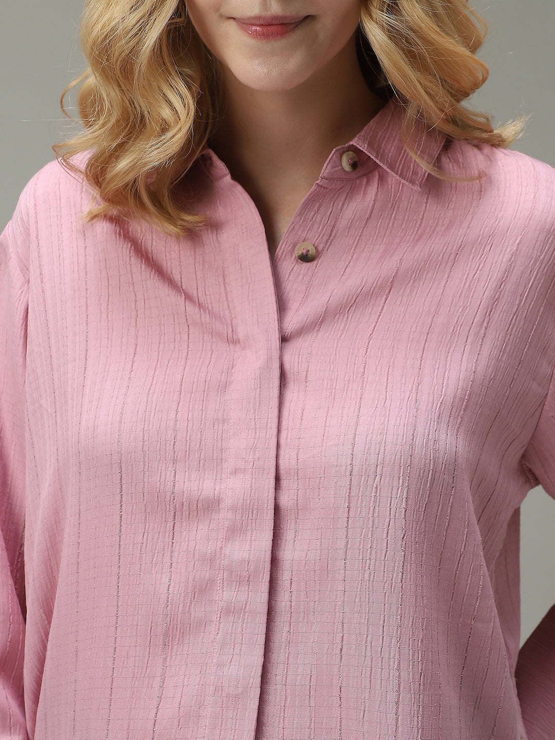Pink Side Button Detailed Shirt