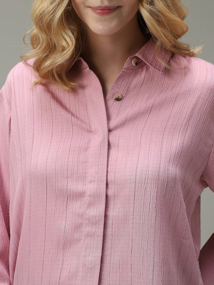 Pink Side Button Detailed Shirt