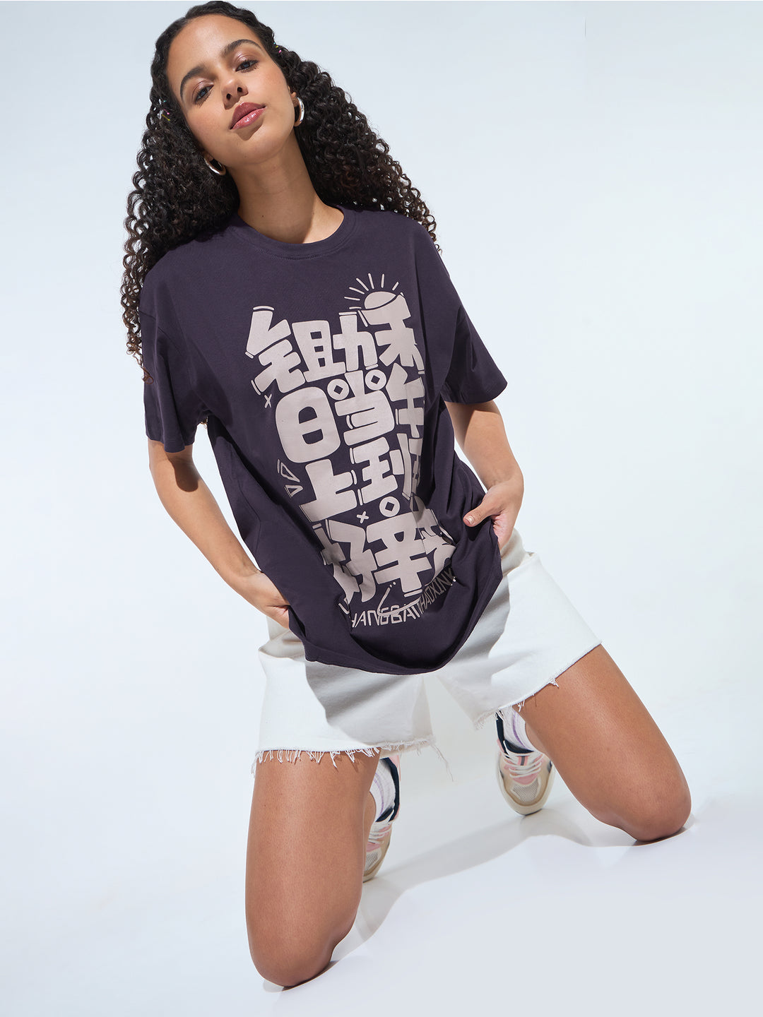 Purple Crew Neck Graphic T-Shirt