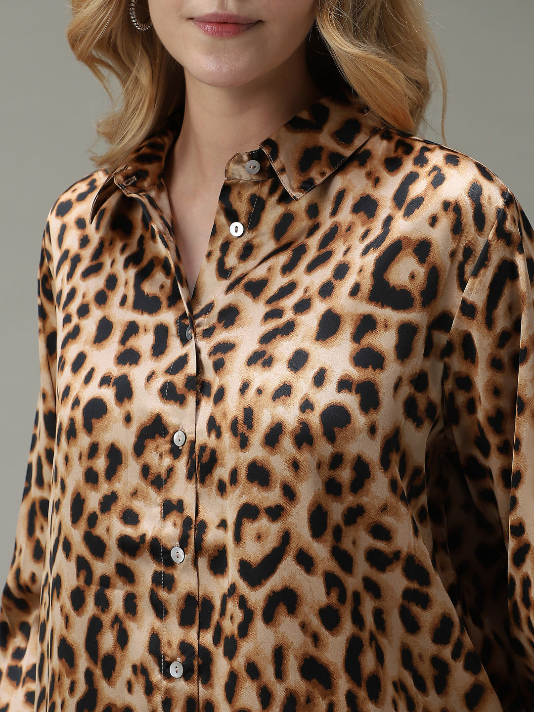 Brown Printed Satin Shirt