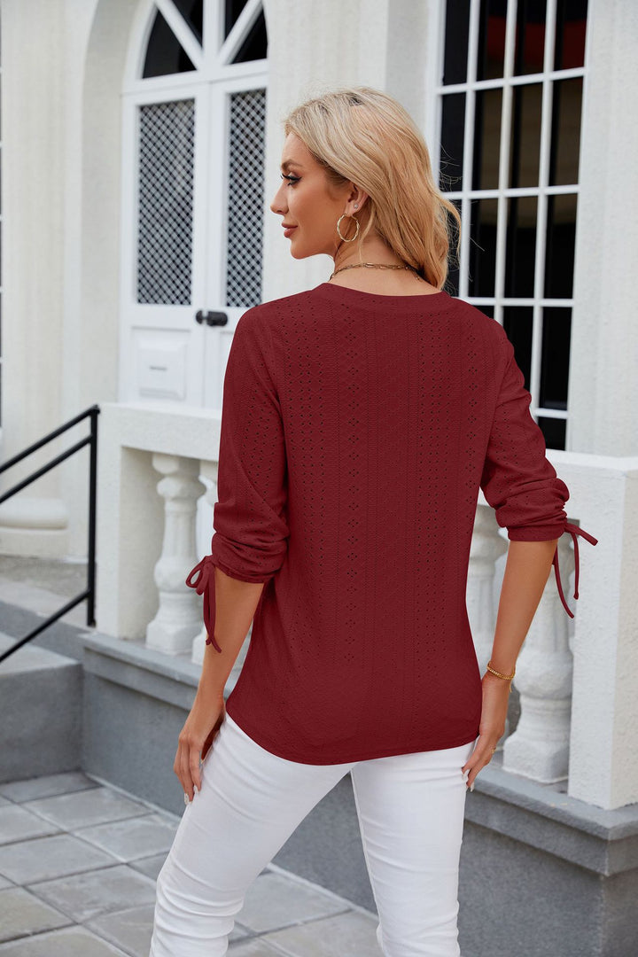 Red V Neck Textured Top