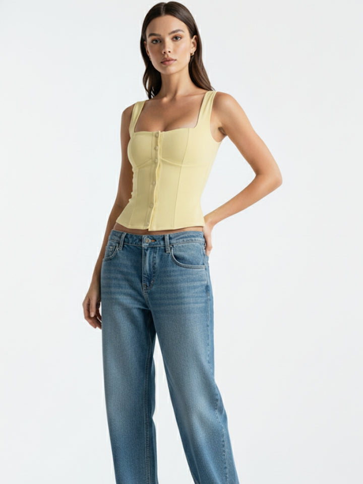 Yellow Shoulder Strap Front Buttoned Tank