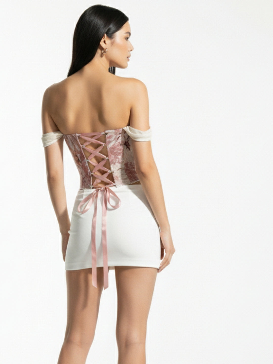 Pink Off Shoulder Printed Corset