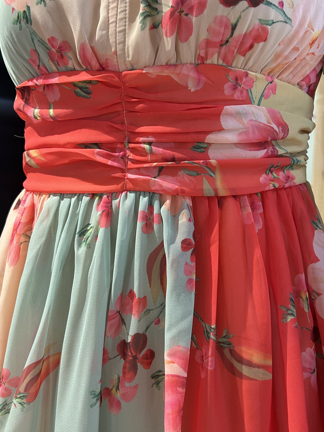 Multi Printed Mini Dress With Ruched Waistline