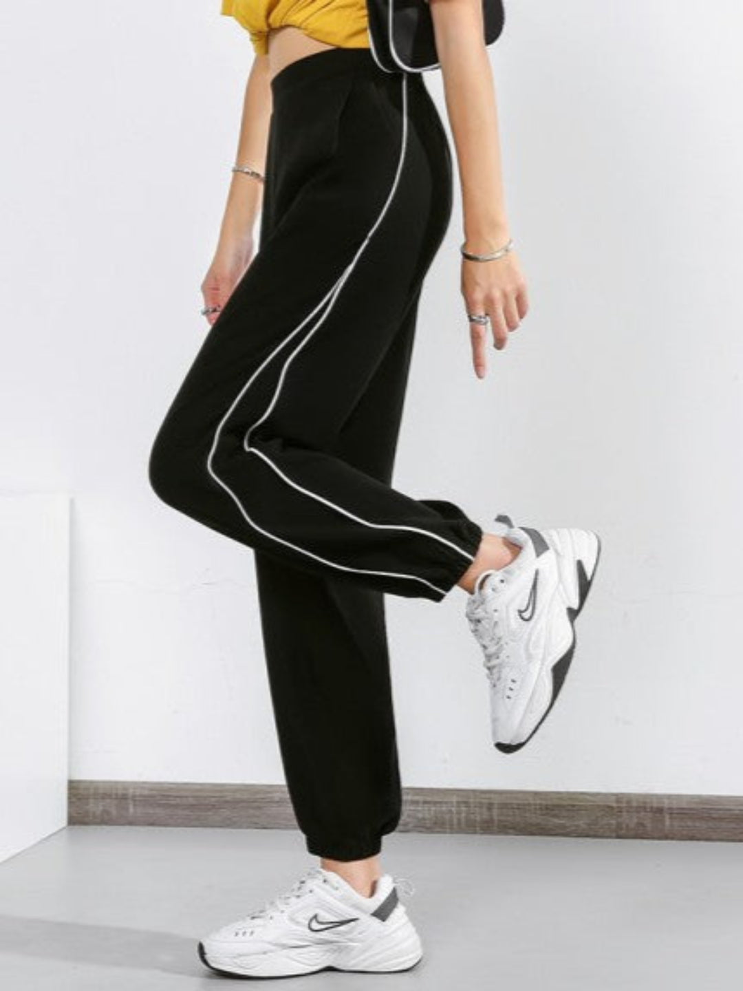 Black Contrast White Single Striped Jogger