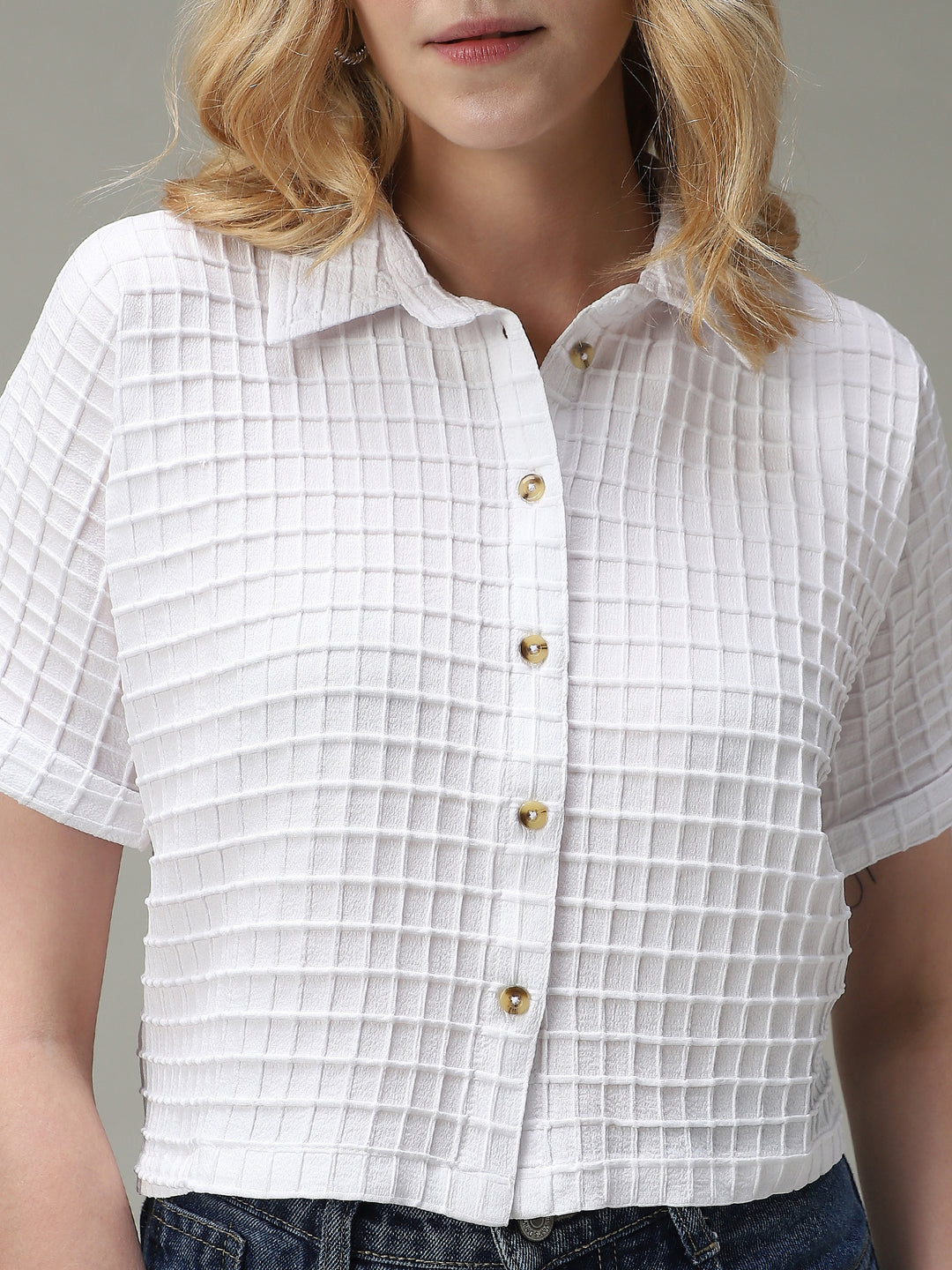 White Cropped Flowy Shirt