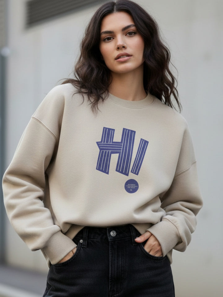 Beige Graphic Oversized Sweatshirt