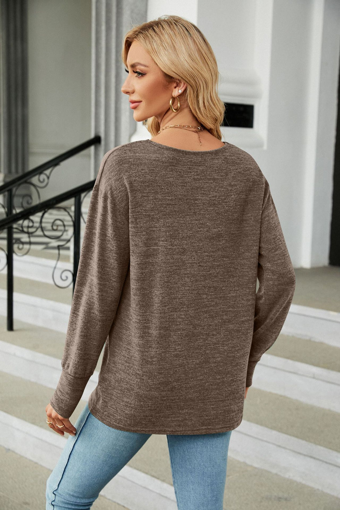 Grey Full Sleeves V Neck Top