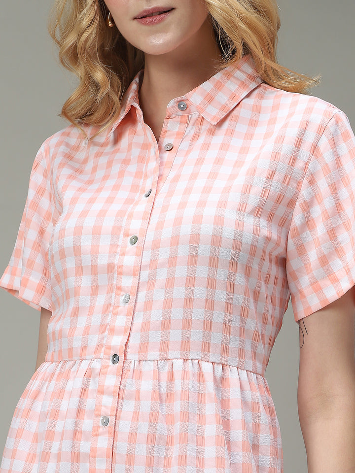 Peach Checkered Tiered Dress