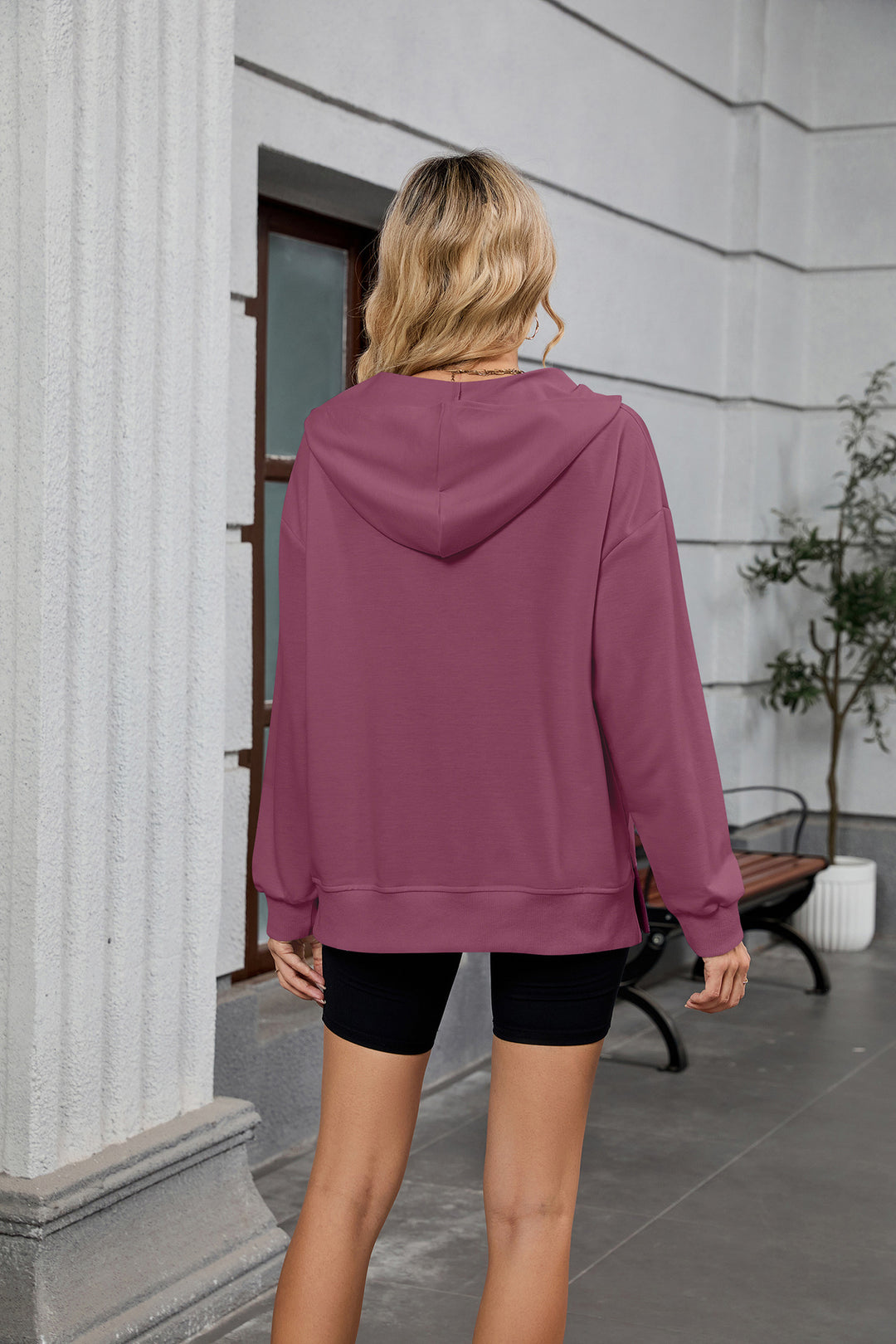 Mauve Full Sleeves Half Zip Collared Sweatshirt