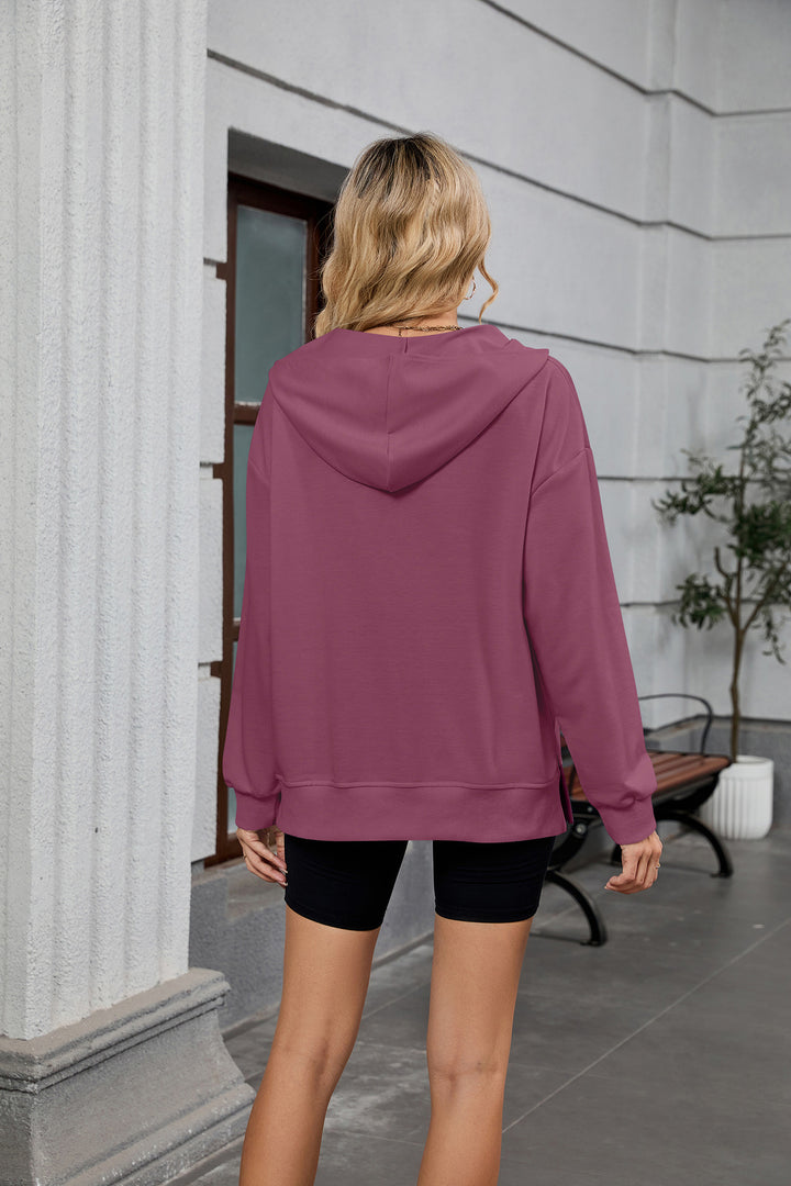 Mauve Full Sleeves Half Zip Collared Sweatshirt