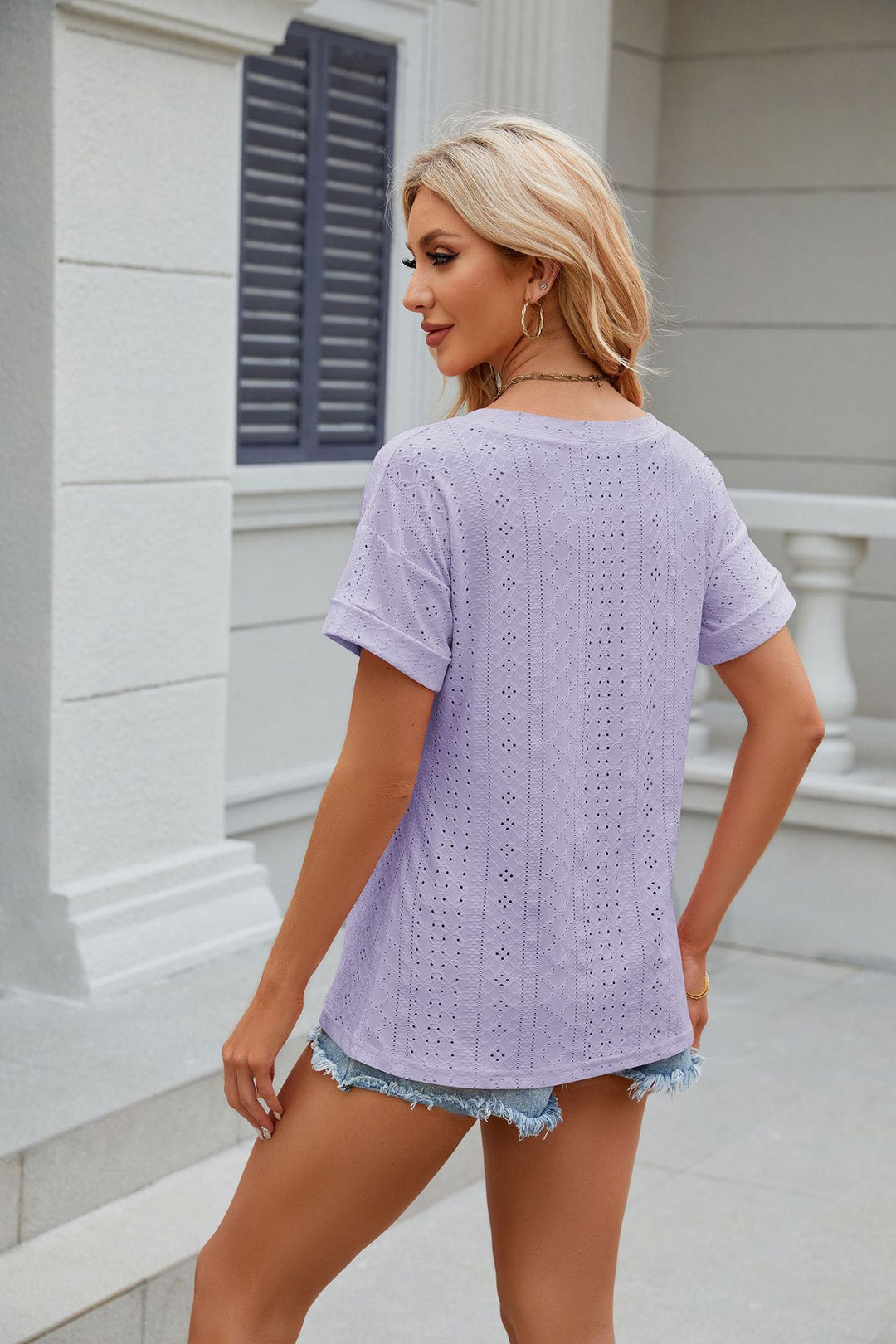 Lilac Short Sleeves V Neck Top
