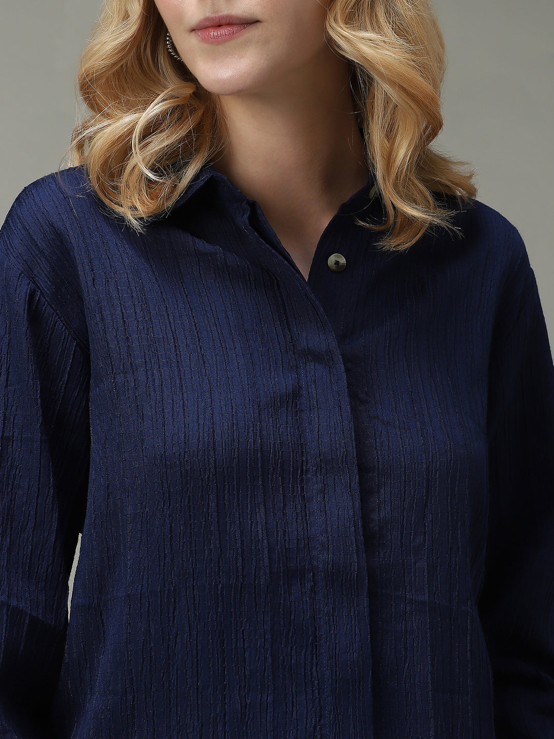 Navy Blue Side Button Detailed Shirt