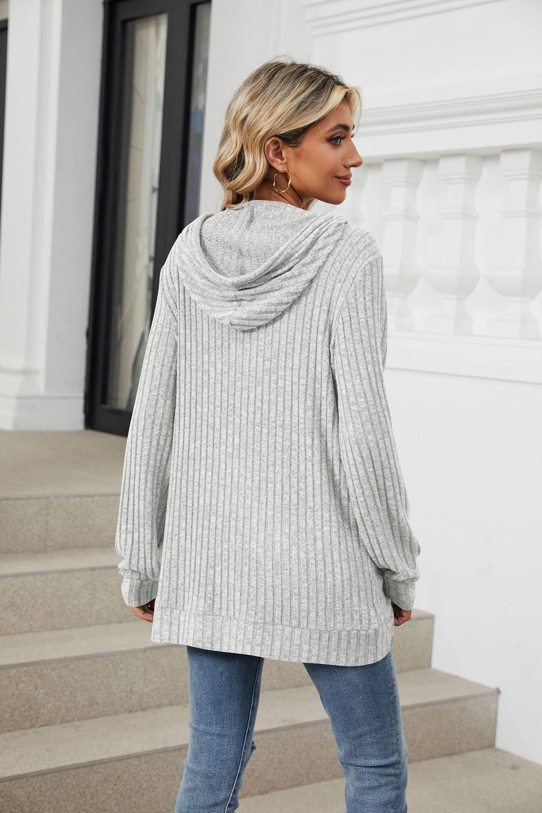 Grey Full Sleeves Solid Hooded Top