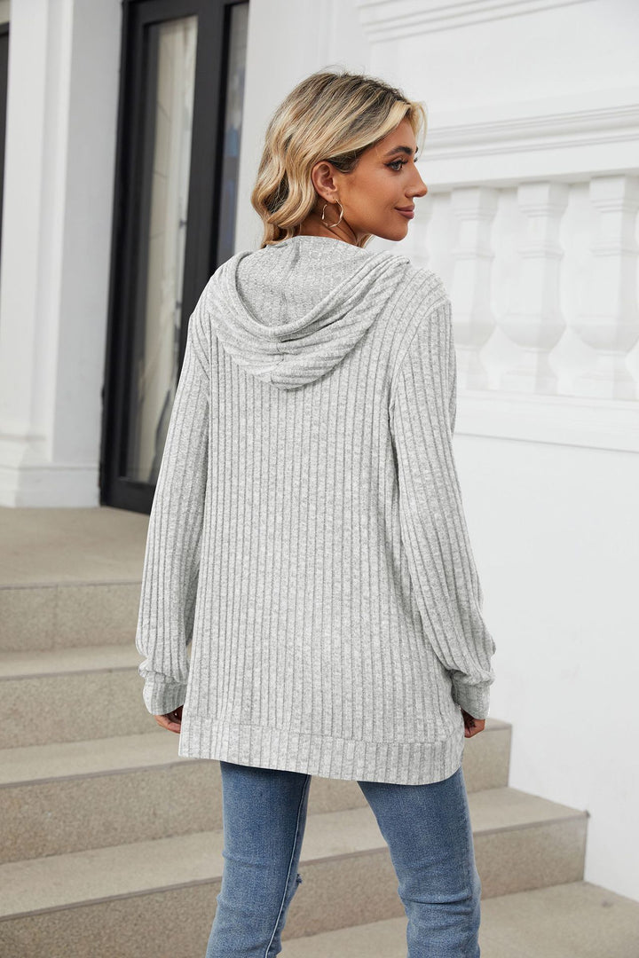 Grey Full Sleeves Solid Hooded Top