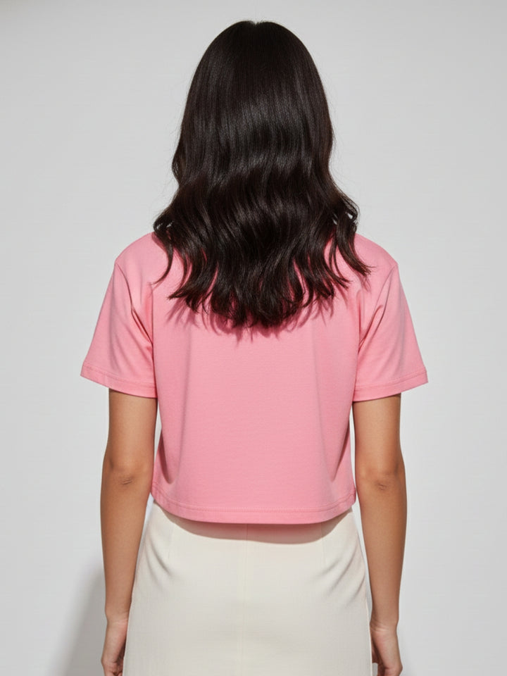 Pink Cropped Boxy Tshirt With Graphic