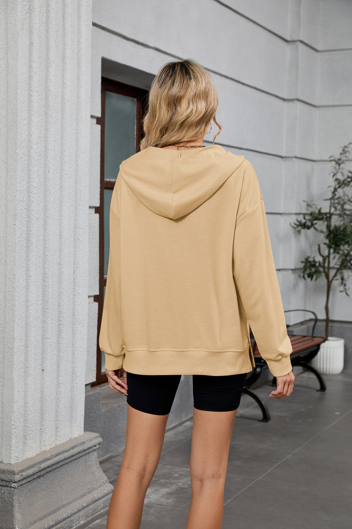 Beige Full Sleeves Half Zip Collared Sweatshirt