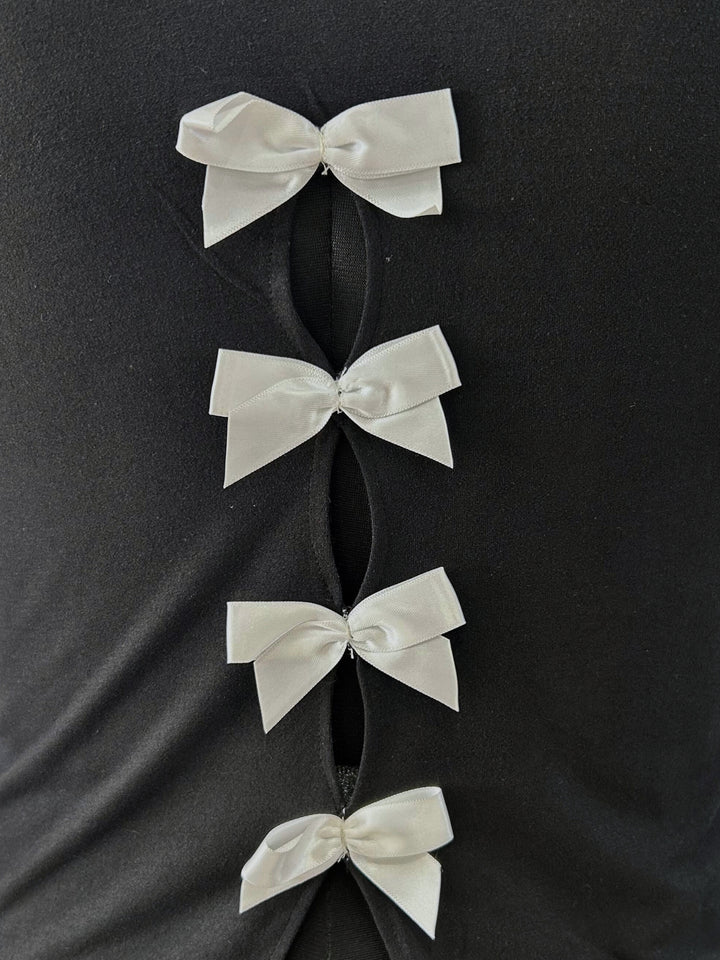 Black Back Multiple Bows Detail Fitted Top