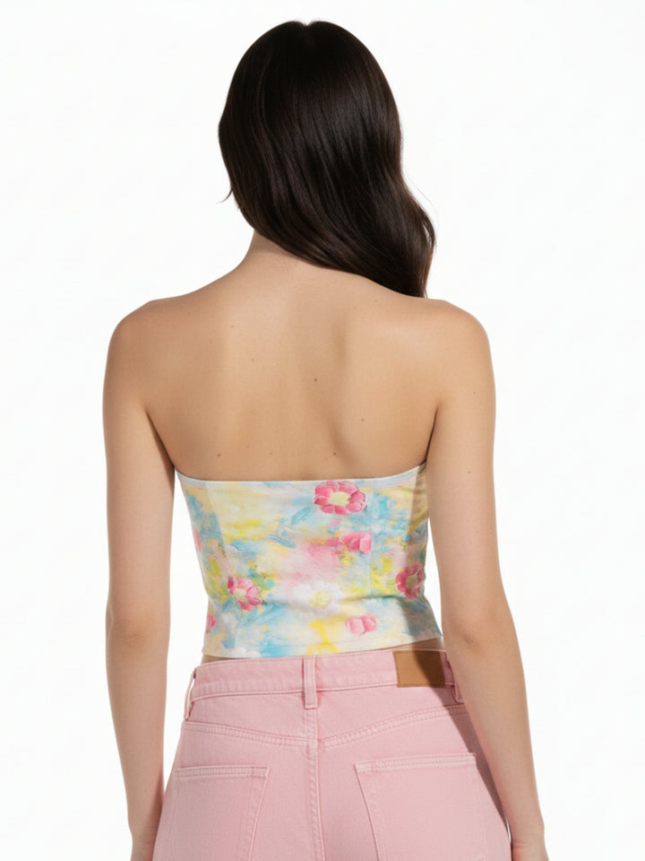 Multi Printed Sweetheart Tube Neckline