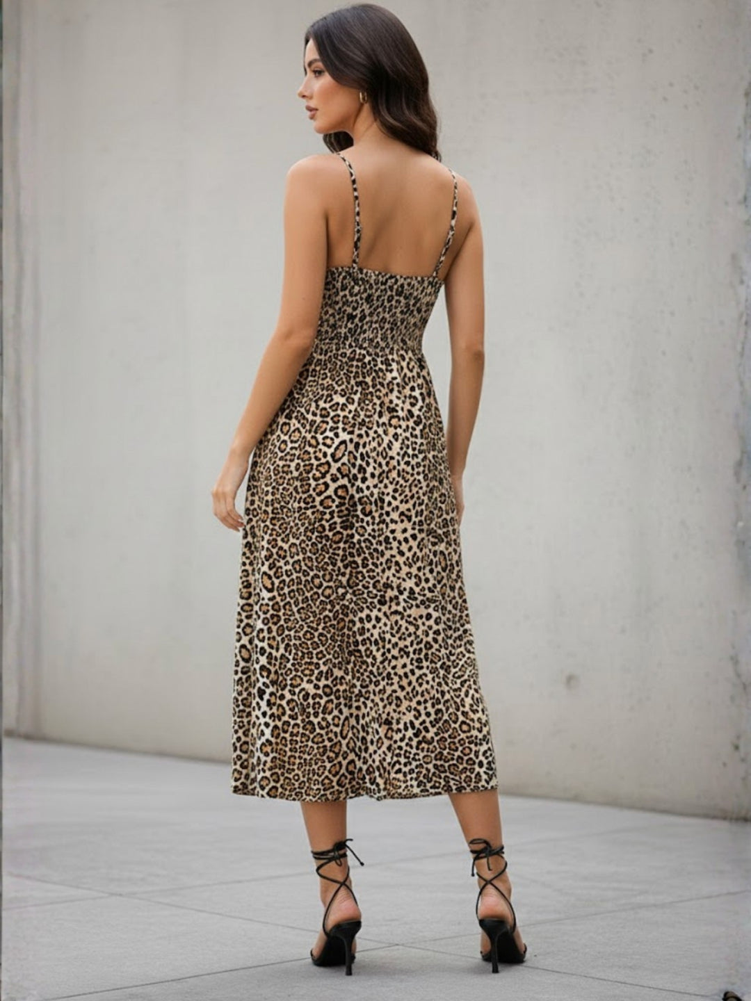 Brown Spaghetti Strap Animal Printed Dress