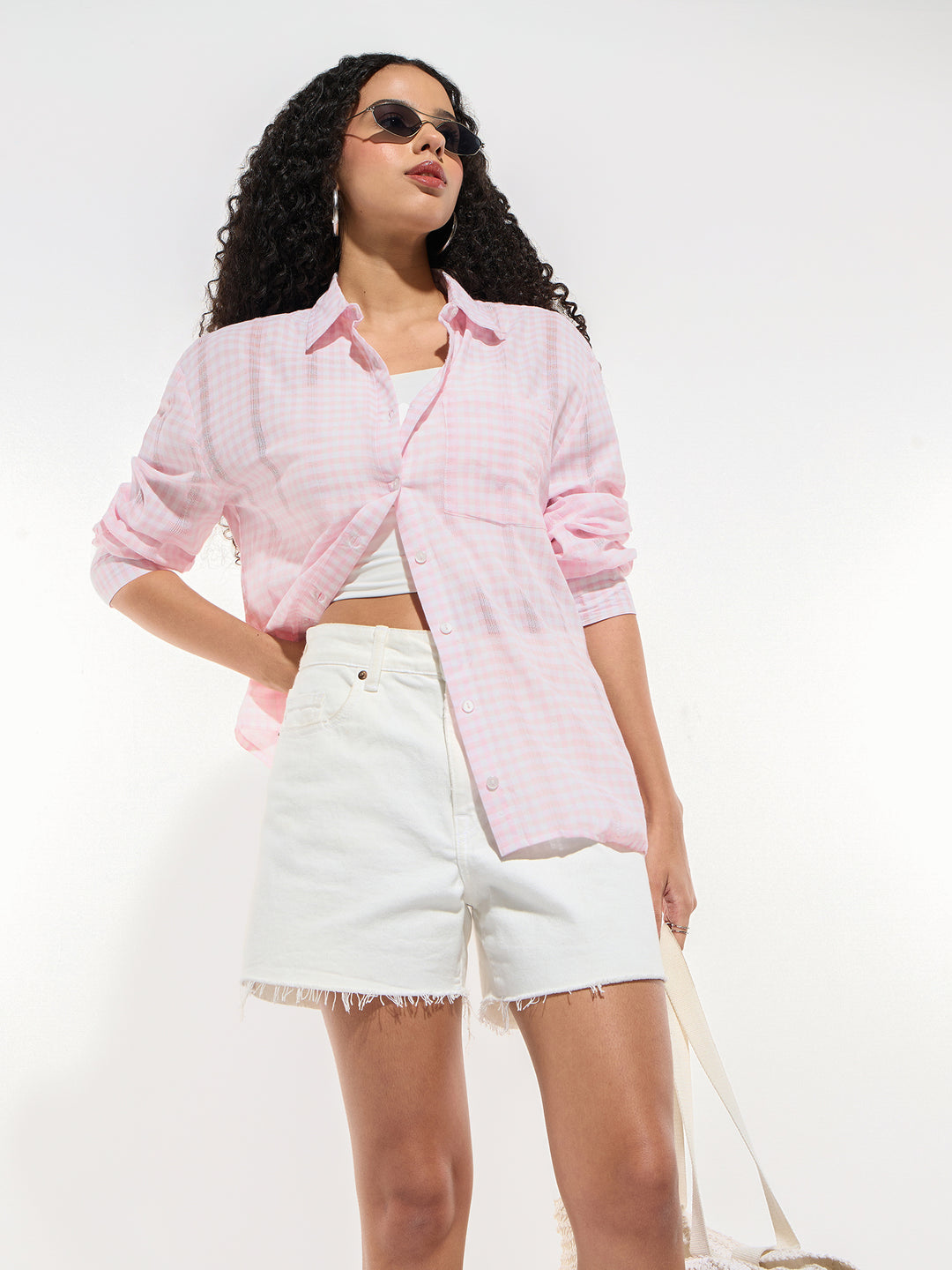 Pink Oversized Checkered Shirt