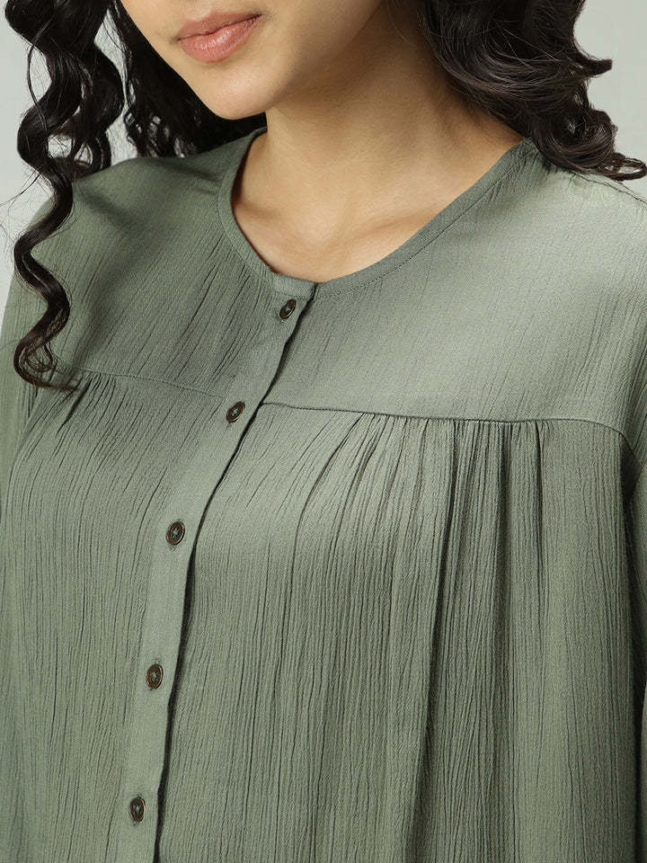 Olive Basic Cropped V Neck Top