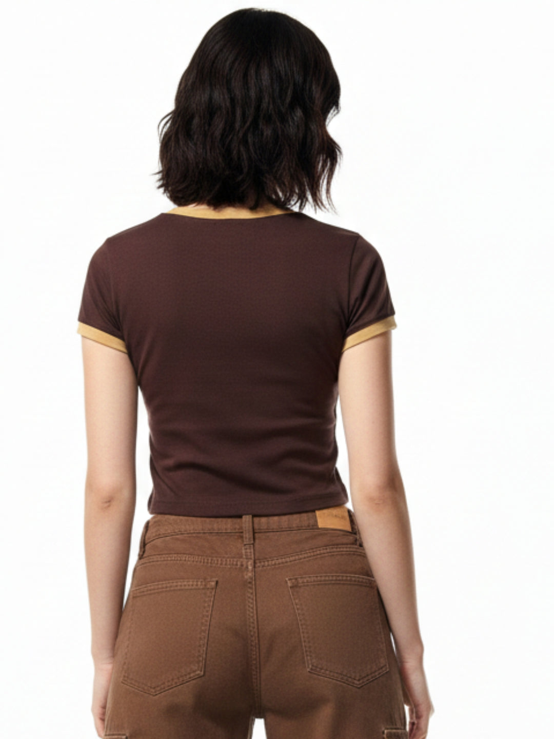 Brown Fitted Studded Printed Graphic T-Shirt