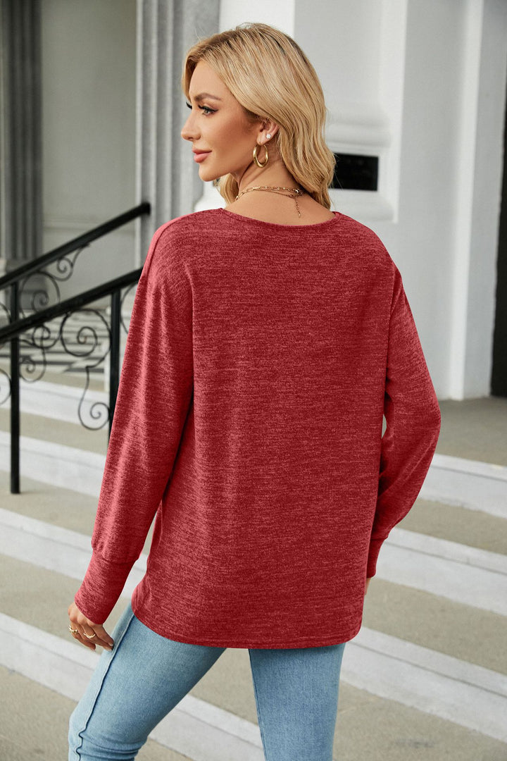 Red Full Sleeves V Neck Top