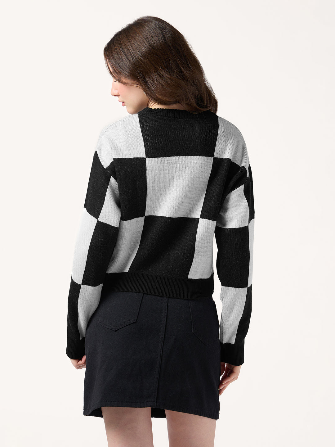 Black Colour Block Checkered Sweater