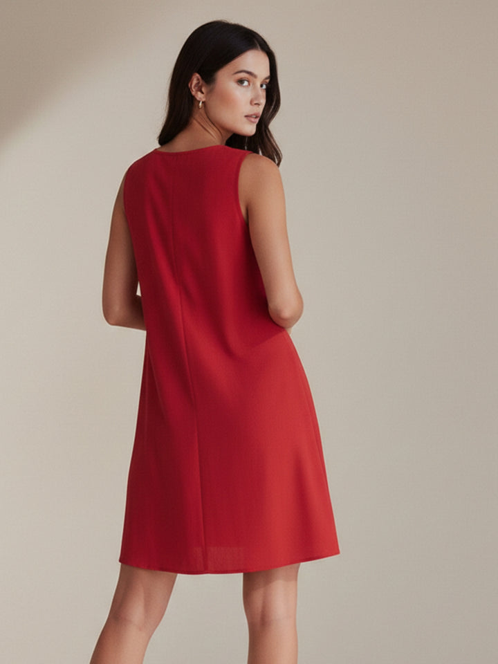 Red Sleeveless Front Tie-Up Dress