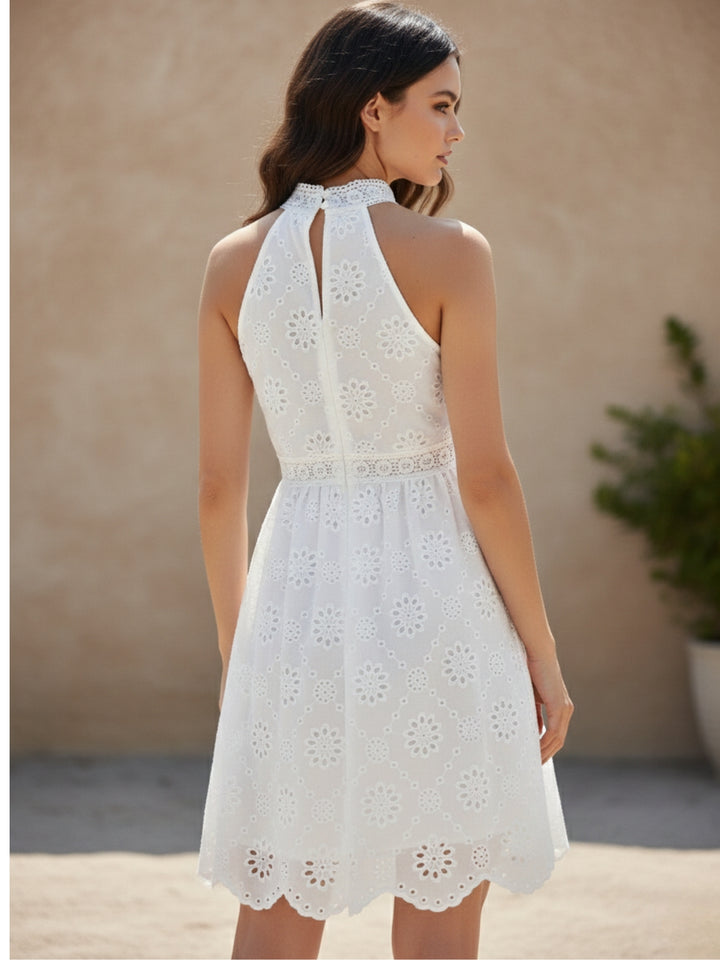 White Halter Neck Schiffli Dress