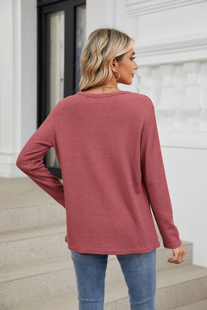 Mauve Full Sleeves V Neck Top