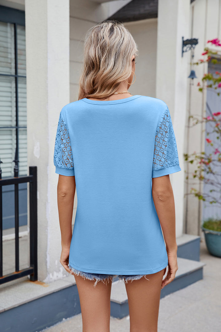 Blue Mesh Sleeve Solid Top
