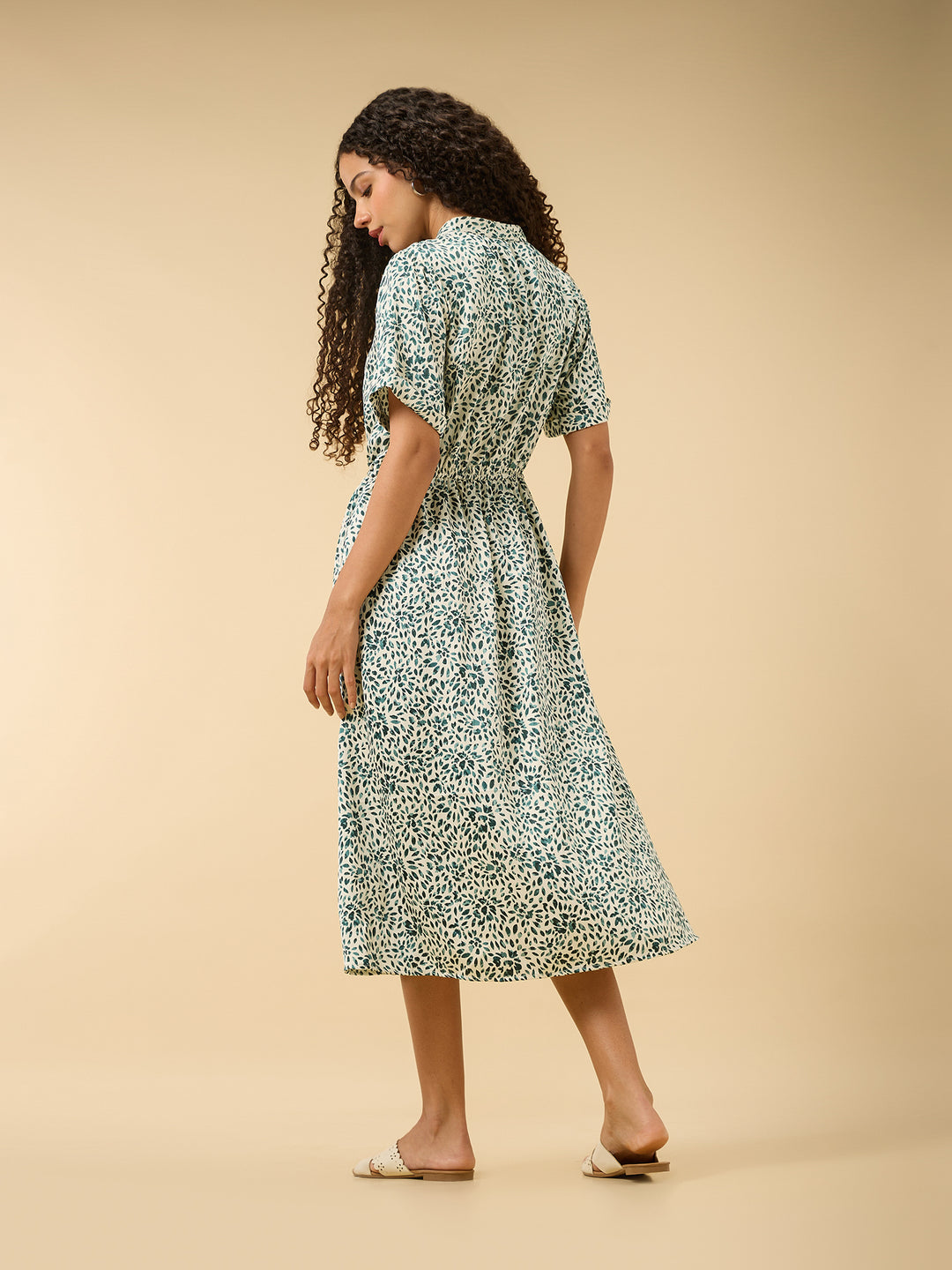 Multi Half Sleeved Buttondown Dress