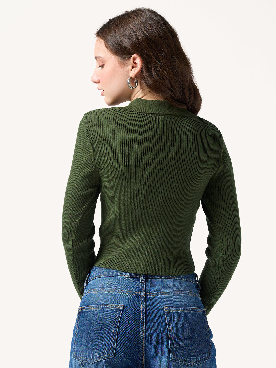 Oilve Contrast Tipping Polo Flat Knit Top