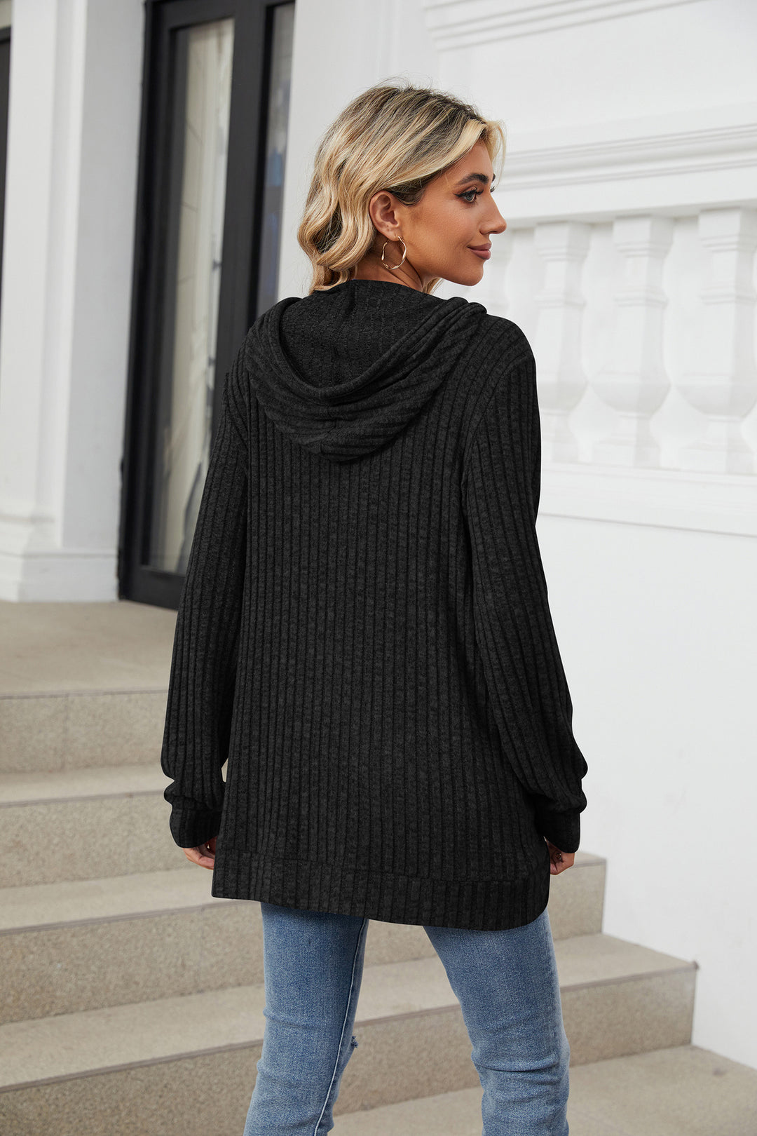 Black Full Sleeves Solid Hooded Top