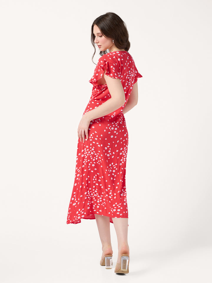 Red Printed Buttondown Dress