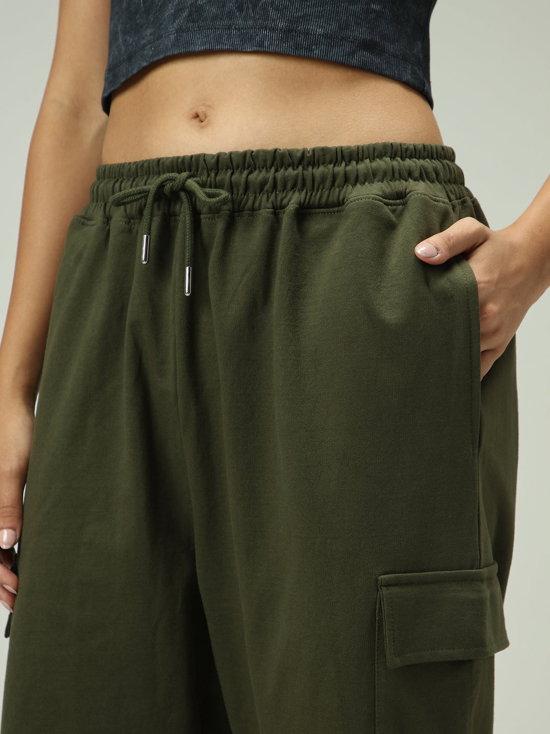 Olive Cargo Pocket Wide Leg Sweatpants