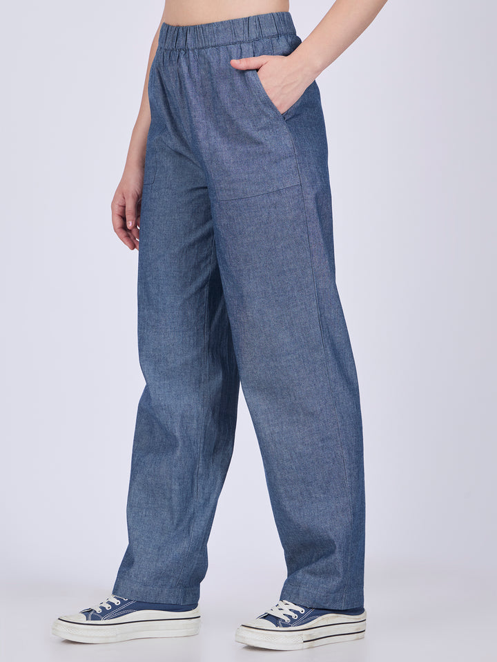 Blue Pleated High Waisted Trousers