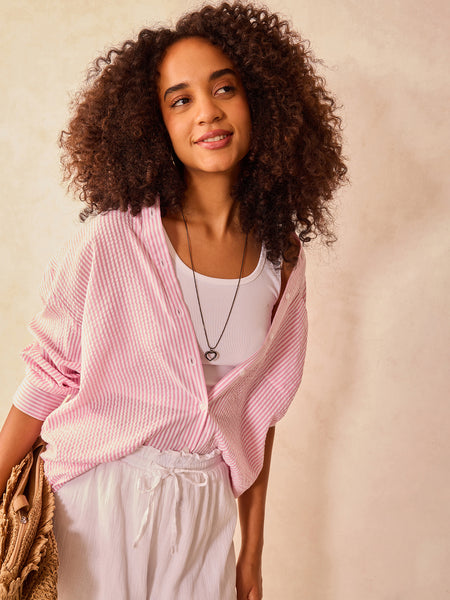 ga.co　Oversized volume stripe SH Plus Oversized Stripe Utility Shirt | boohoo