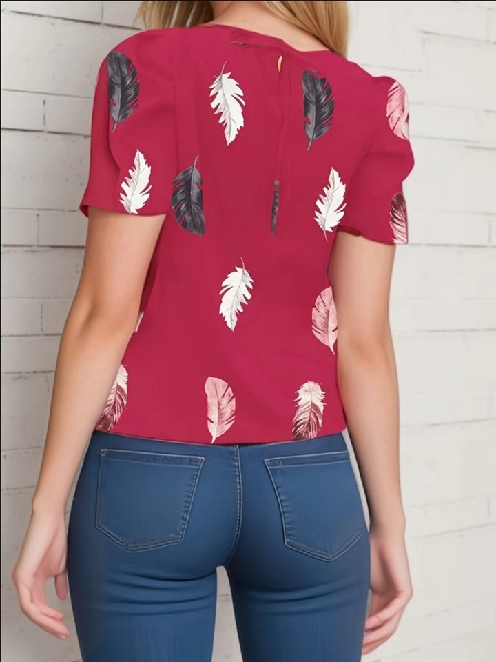 Pink Half Puff Sleeves Printed Top