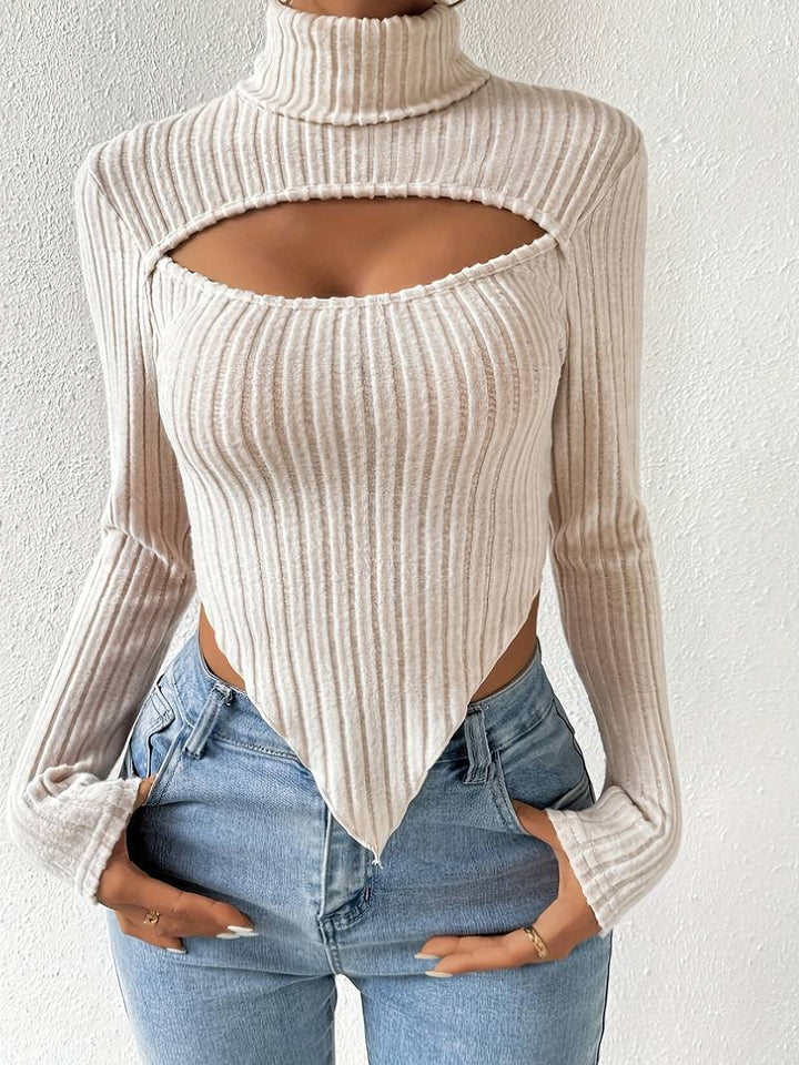 Cream Pointed V Hem Cut Out Top