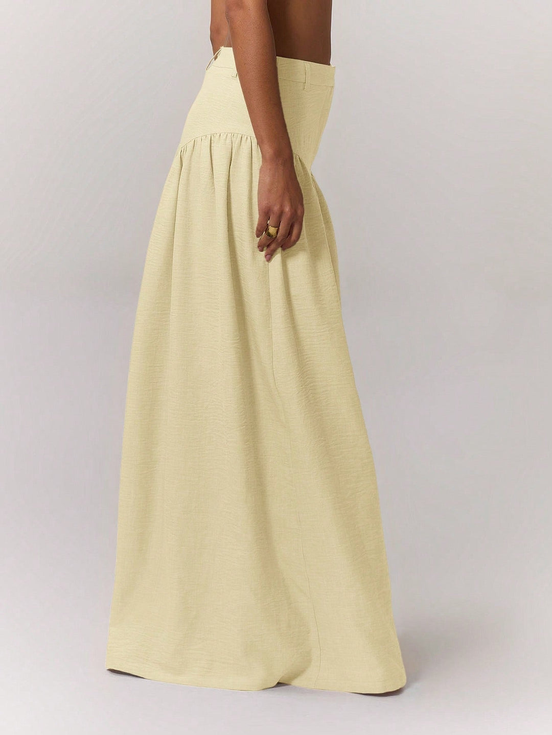 Cream High Waist Fitted Wide Leg Trouser