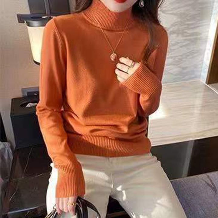 Orange Full Sleeve Mock Neck Fitted Sweater