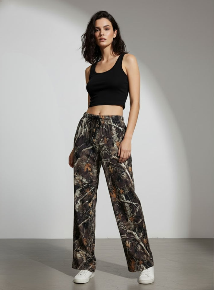 Olive Camo Printed Baggy Sweatpants