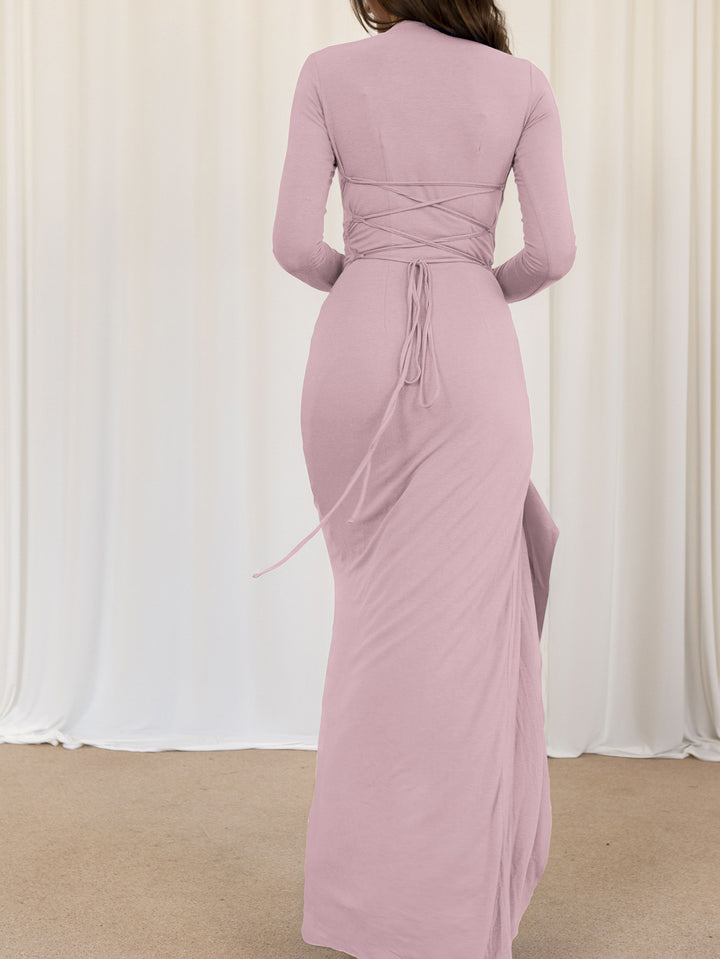 Pink High Neck Side Ruched Dress