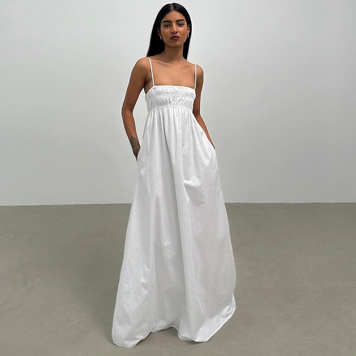 White Shoulder Strap Maxi Dress