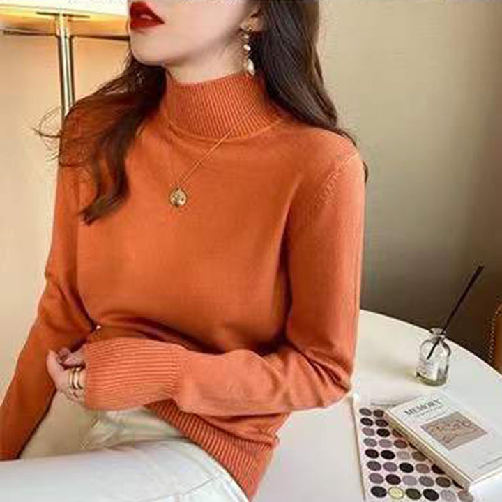 Orange Full Sleeve Mock Neck Fitted Sweater